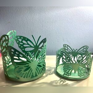 Blue Green Butterfly Candle Holders